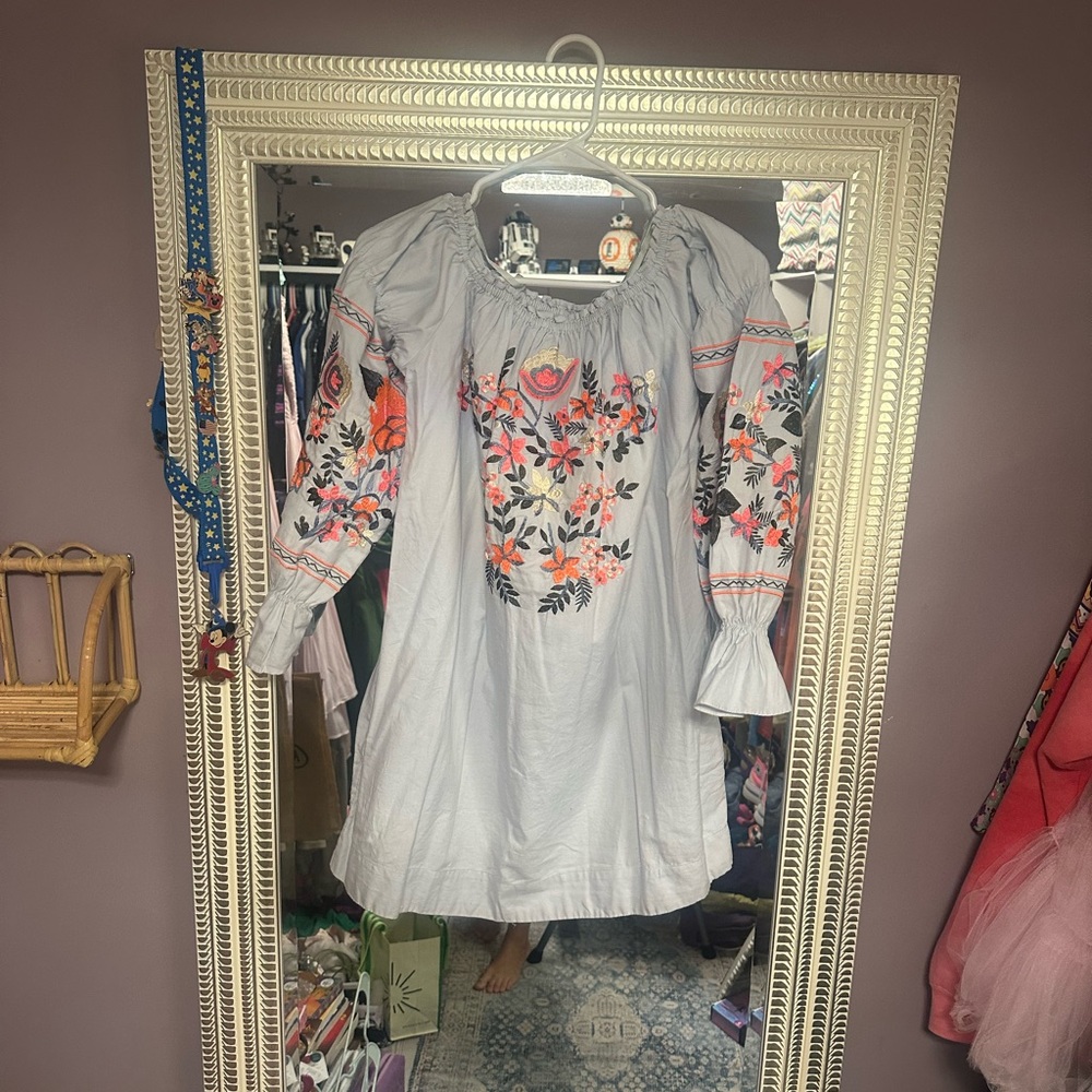 Free People Gray Floral Embroidered Mini Dress
